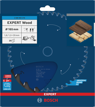 Bosch EXPERT Wood ringsae tera 165 mm täpseks puidu lõikamiseks.